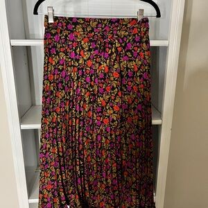 Floral Pleated Skirt - Black, Pink, Orange